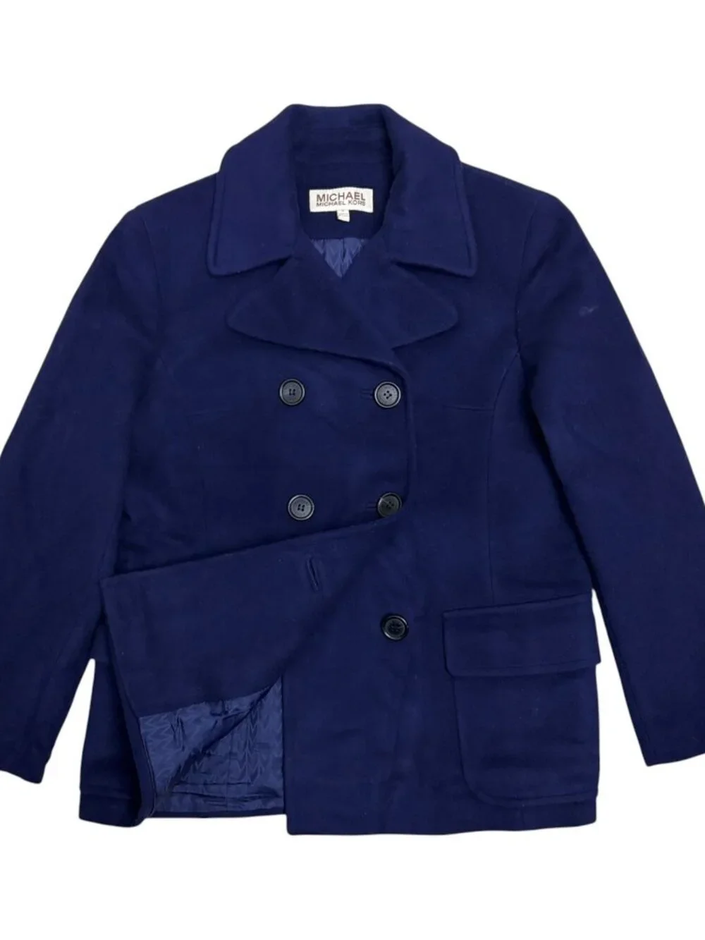 Michael Kors Wool Pea Coat Blue Business Casual Trench Jacket Womens 8